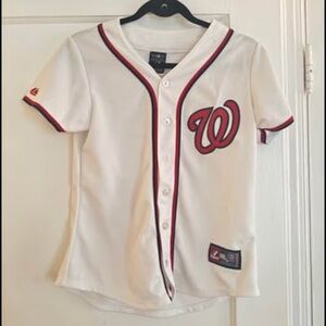 Washington Nationals Baseball Jersey Shirt, curly w, Small, EUC